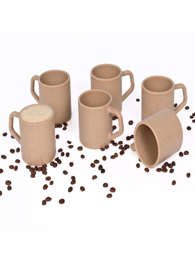 Eha Earth-Friendly Comfy Coffee Cup Set of 6 | 200 ml | Made with Rice Husk & Bamboo Fibers | Microwave Safe | for Hot & Cold Coffee Mug, Tea & Milk | Natural Matte Finish | Tortilla - Image 1